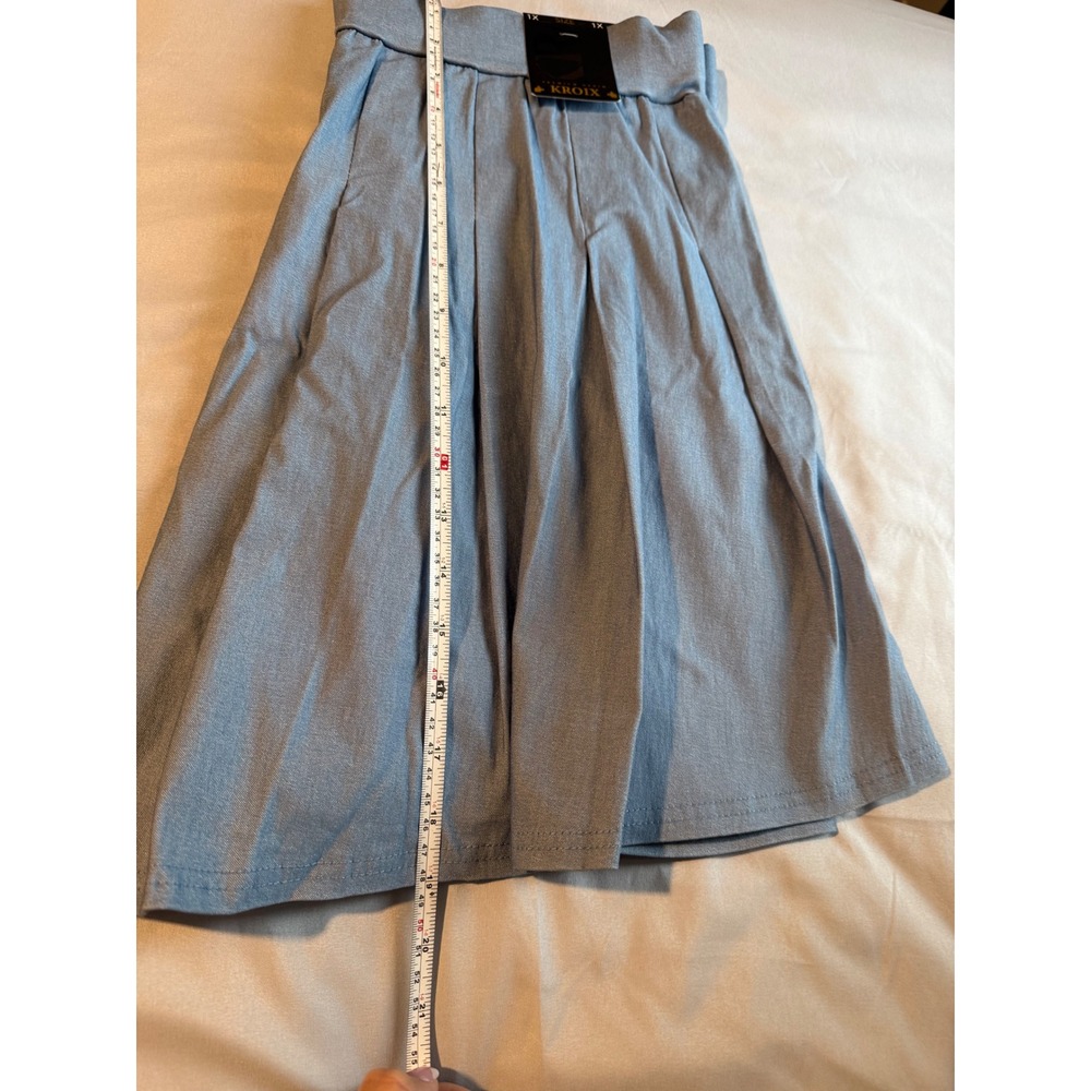 Kroix Premium Denim Light Wash Blue Pleated Mini Skater Skirt Womens 1X NWT - Picture 9 of 10